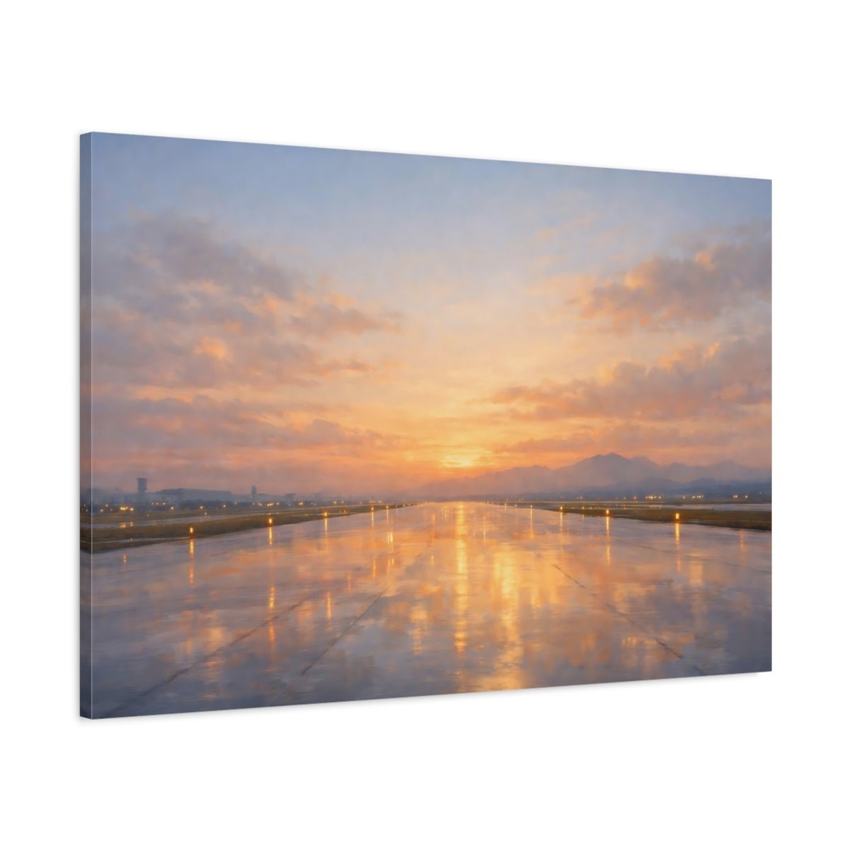 Nature Airport Runway Orange Sunset - Canvas Wall Art Print - YesArtYes