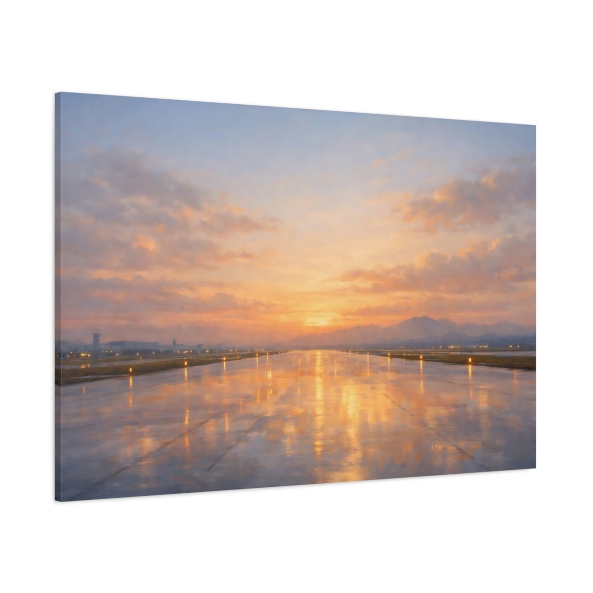 Nature Airport Runway Orange Sunset - Canvas Wall Art Print - YesArtYes