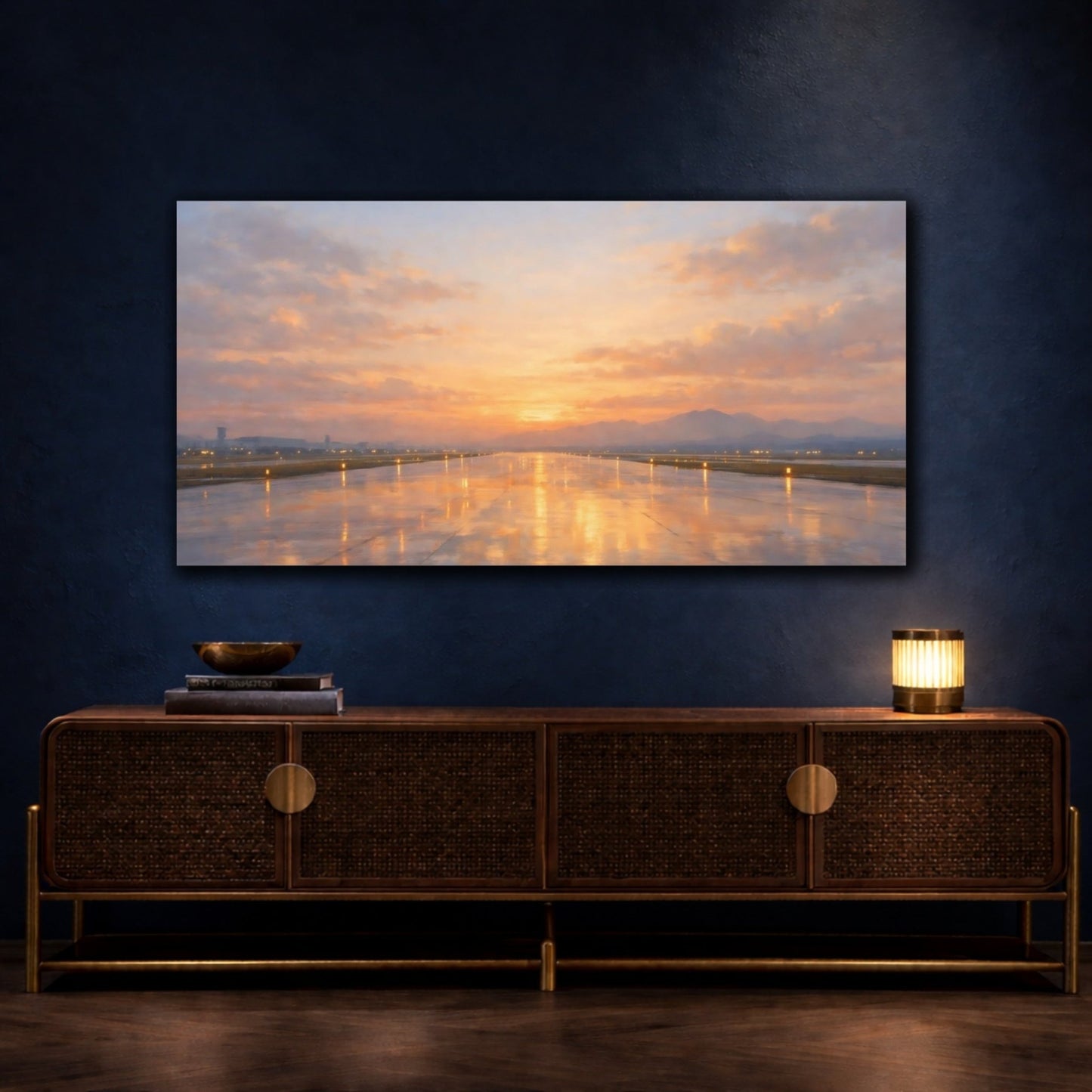 Nature Airport Runway Sunset - Canvas Wall Art Print - YesArtYes
