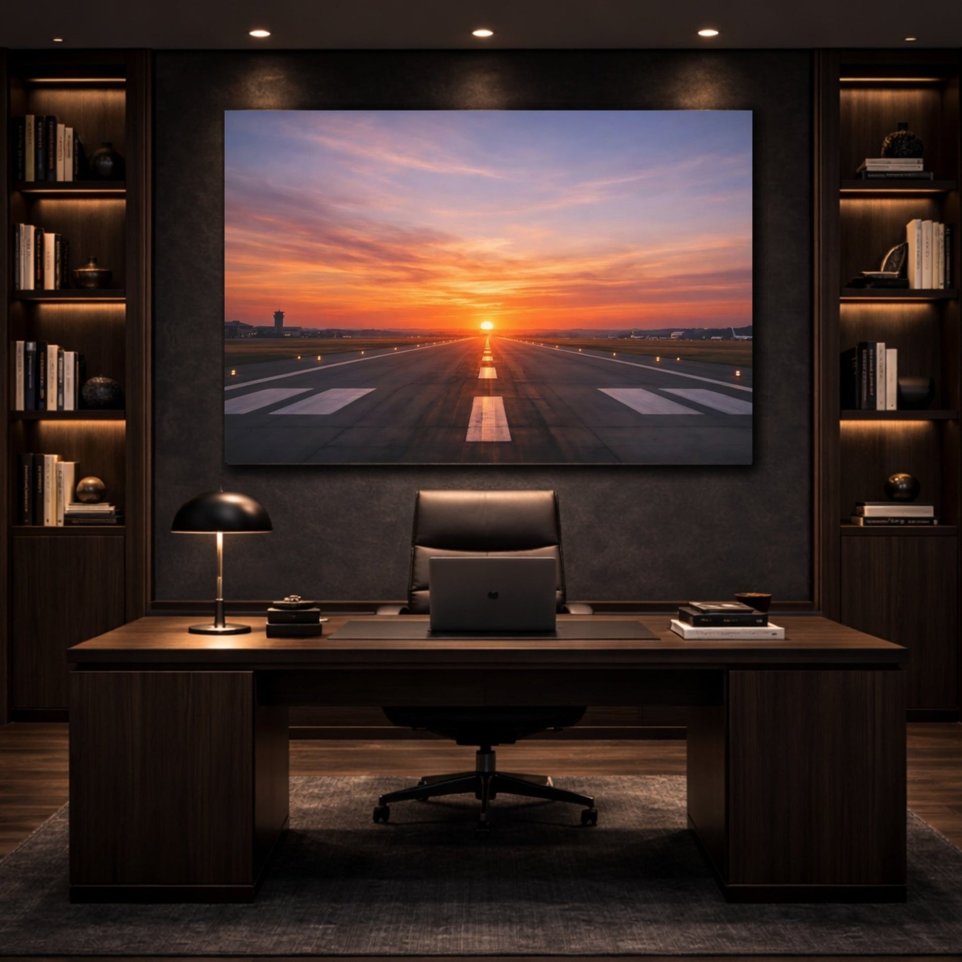 Nature Airport Runway Sunset - Canvas Wall Art Print - YesArtYes