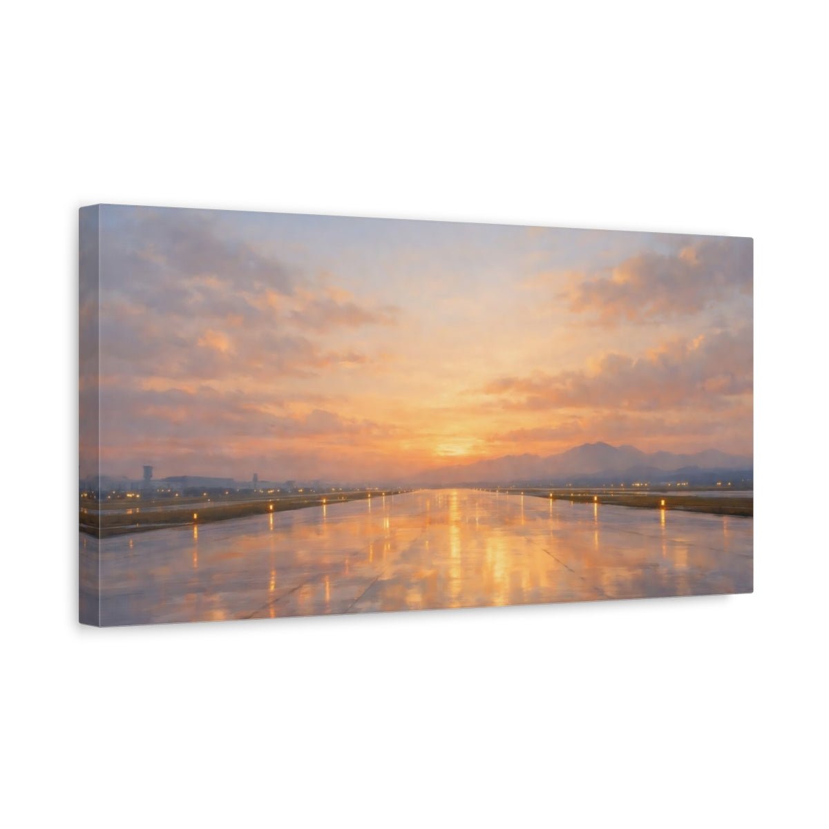 Nature Airport Runway Sunset - Canvas Wall Art Print - YesArtYes