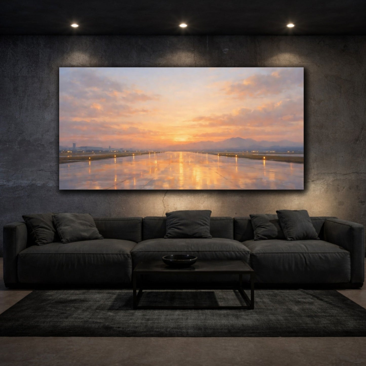 Nature Airport Runway Sunset - Canvas Wall Art Print - YesArtYes