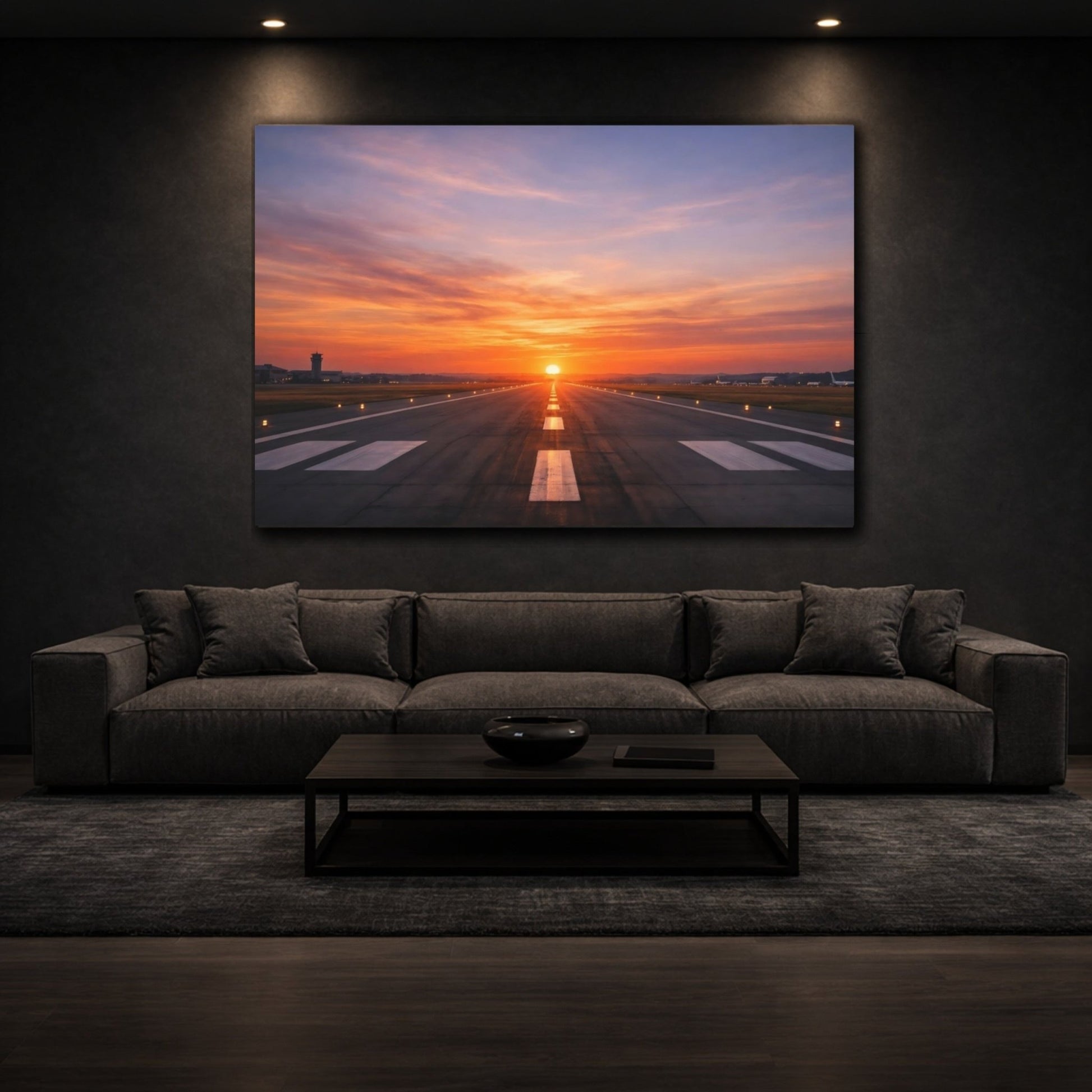 Nature Airport Runway Sunset - Canvas Wall Art Print - YesArtYes