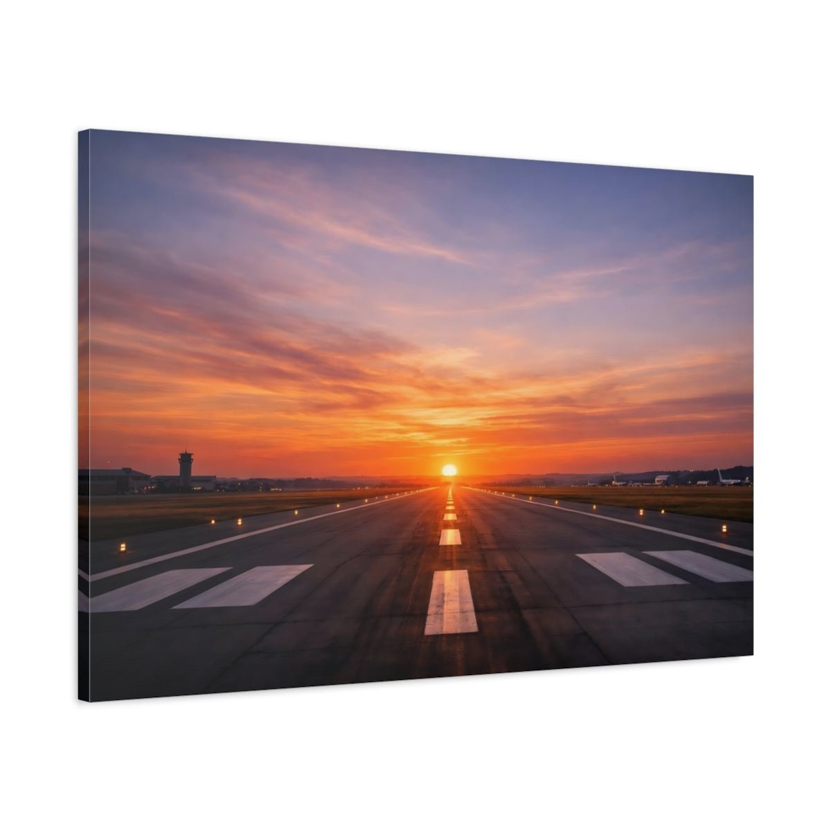 Nature Airport Runway Sunset - Canvas Wall Art Print - YesArtYes