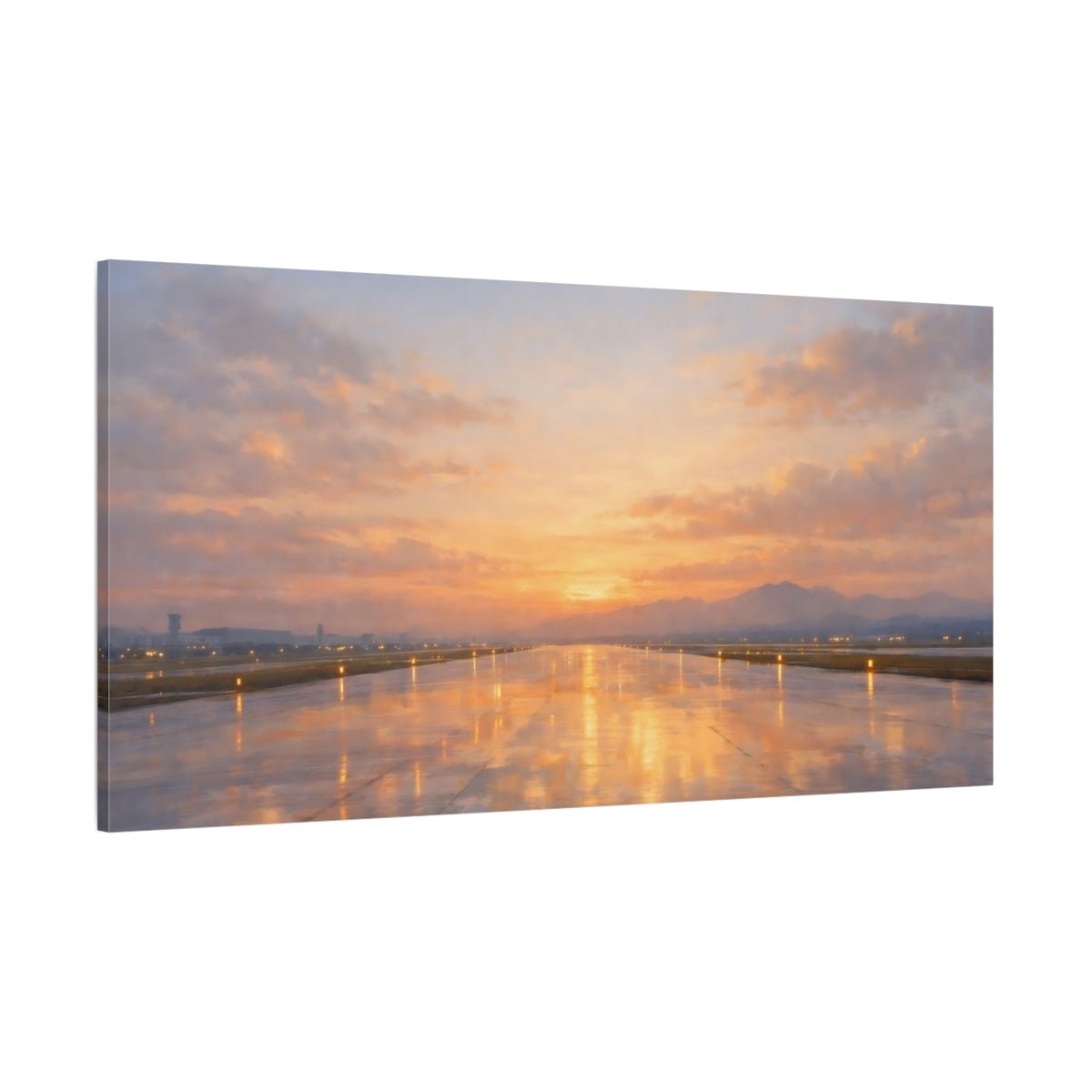 Nature Airport Runway Sunset - Canvas Wall Art Print - YesArtYes