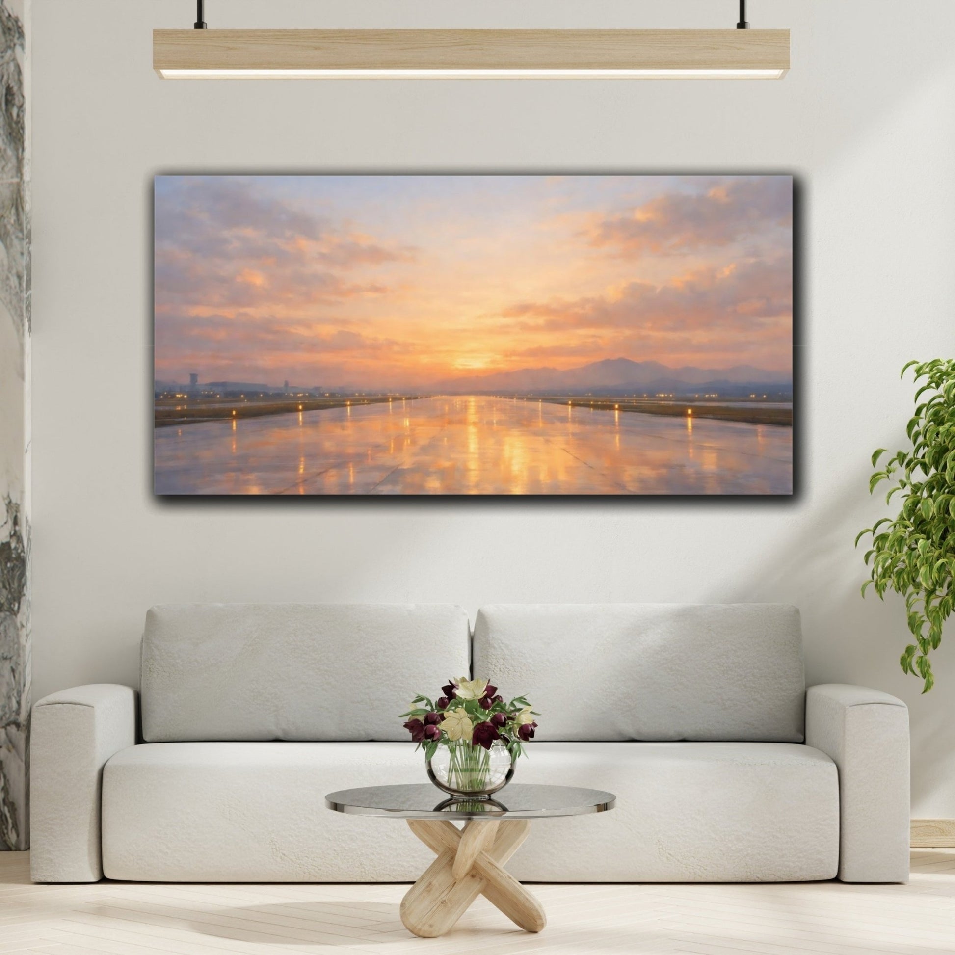 Nature Airport Runway Sunset - Canvas Wall Art Print - YesArtYes