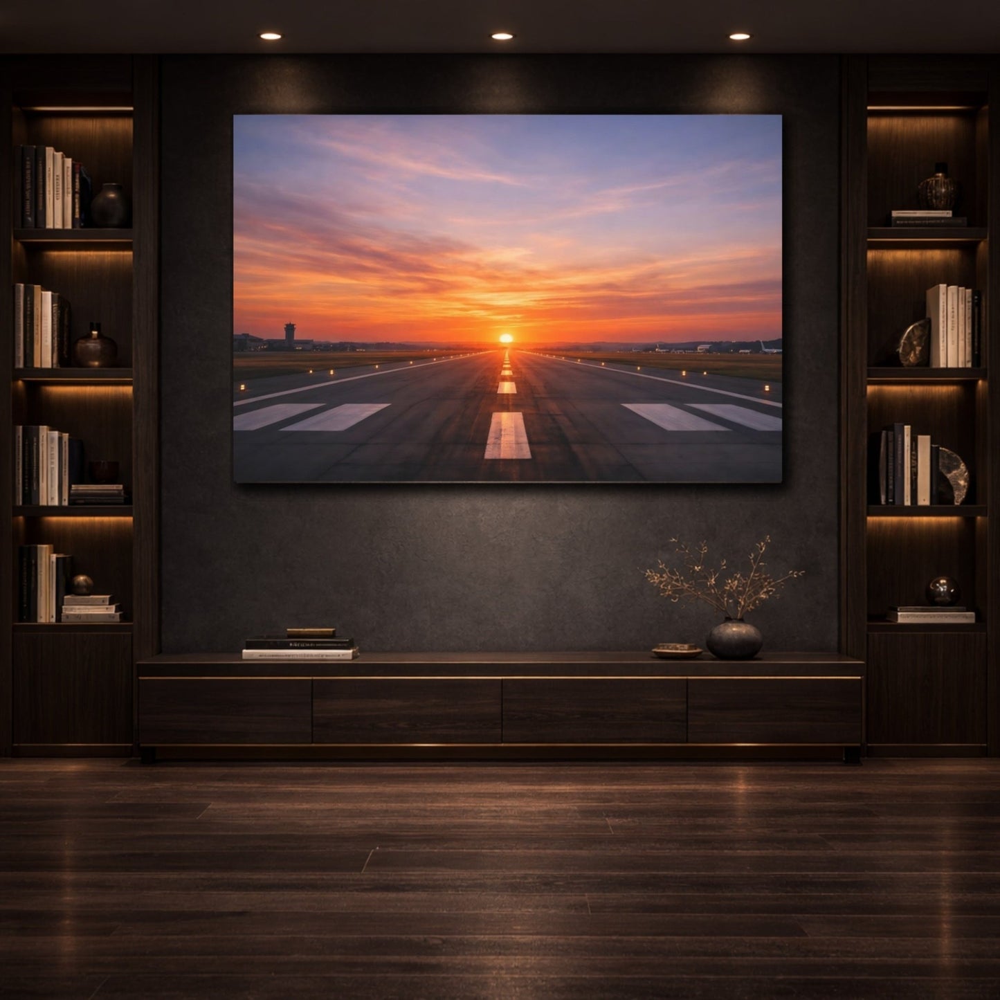 Nature Airport Runway Sunset - Canvas Wall Art Print - YesArtYes