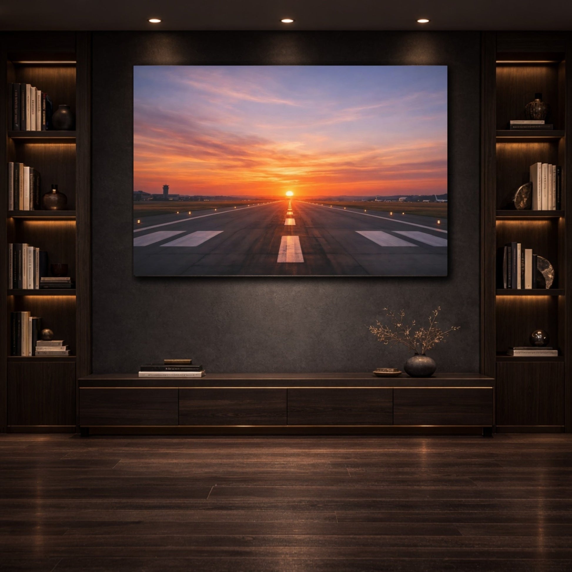 Nature Airport Runway Sunset - Canvas Wall Art Print - YesArtYes