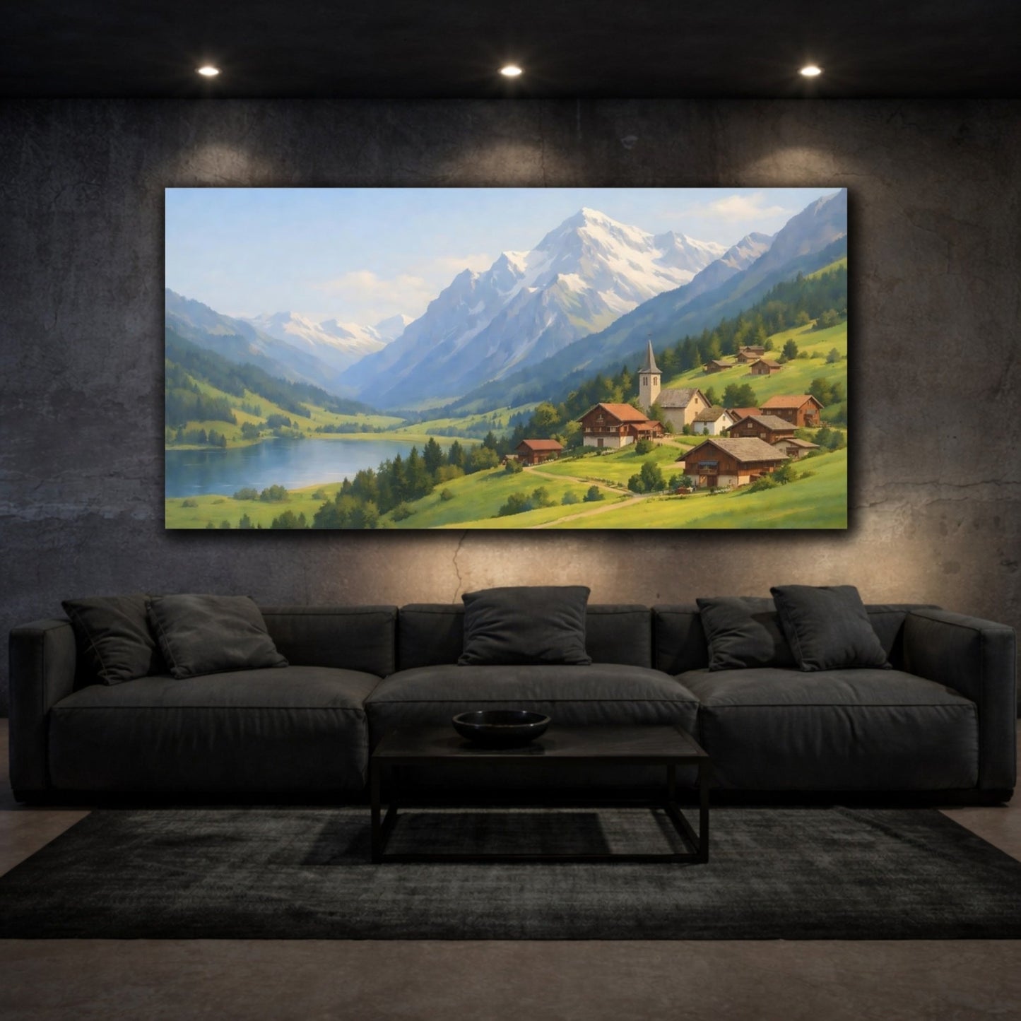 Nature Alpine Village Green Mountain Lake - Canvas Wall Art Print - YesArtYes