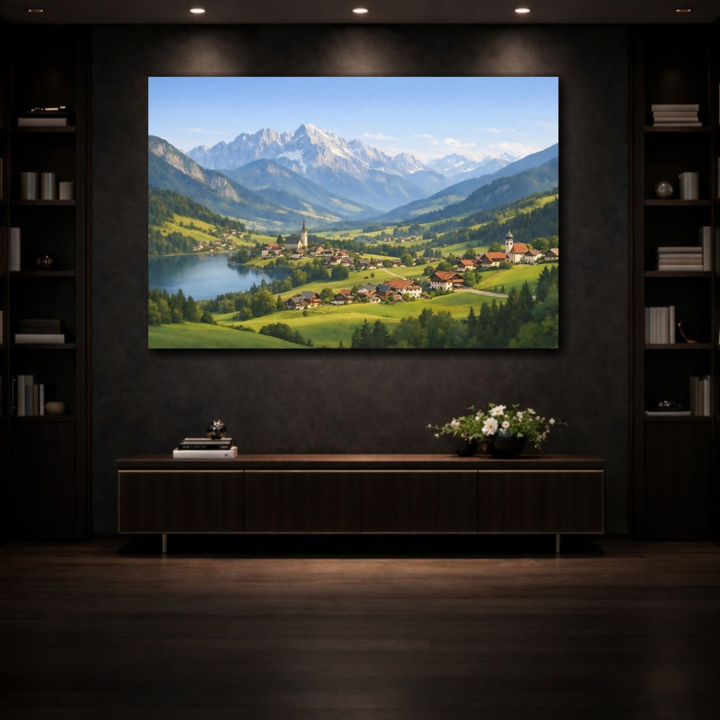 Nature Alpine Village Landscape - Canvas Wall Art Print - YesArtYes