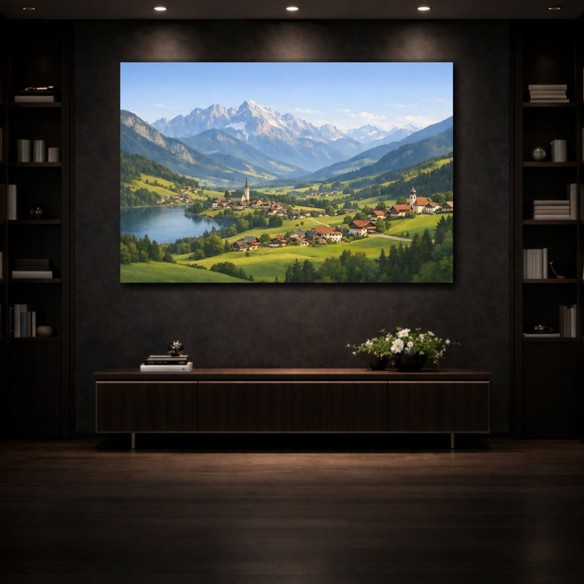 Nature Alpine Village Landscape - Canvas Wall Art Print - YesArtYes