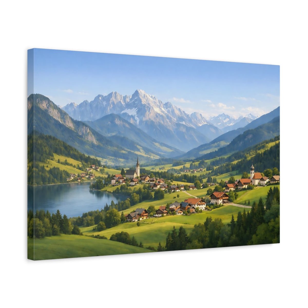 Nature Alpine Village Landscape - Canvas Wall Art Print - YesArtYes