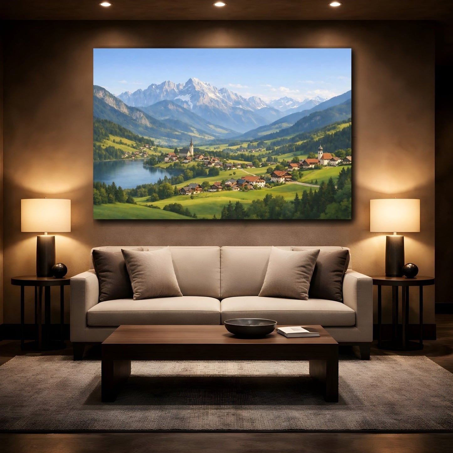 Nature Alpine Village Landscape - Canvas Wall Art Print - YesArtYes