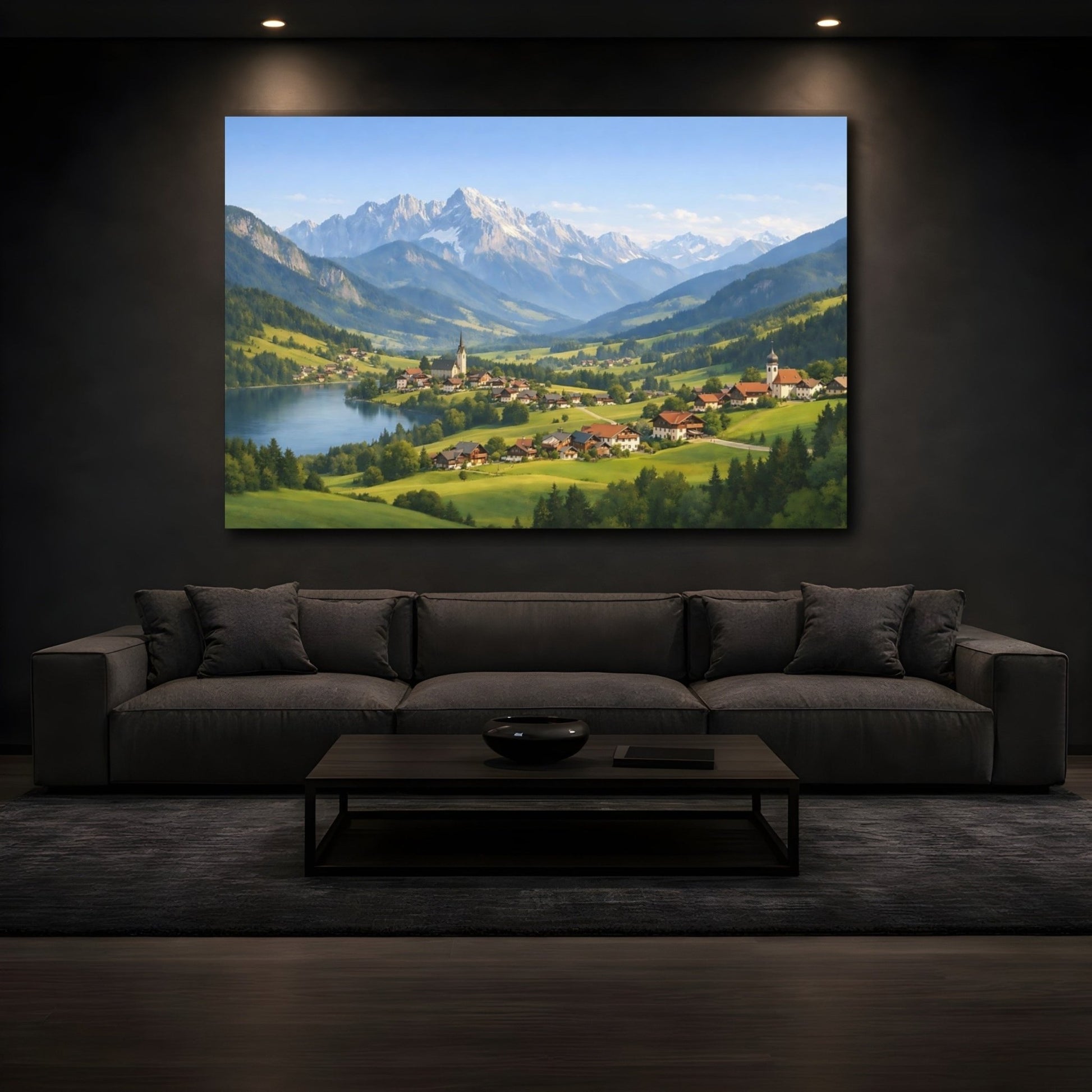 Nature Alpine Village Landscape - Canvas Wall Art Print - YesArtYes