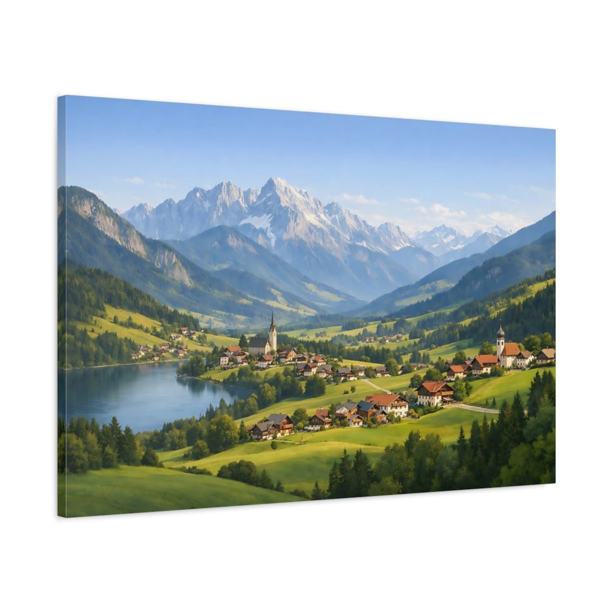 Nature Alpine Village Landscape - Canvas Wall Art Print - YesArtYes