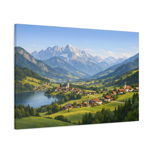 Nature Alpine Village Landscape - Canvas Wall Art Print - YesArtYes