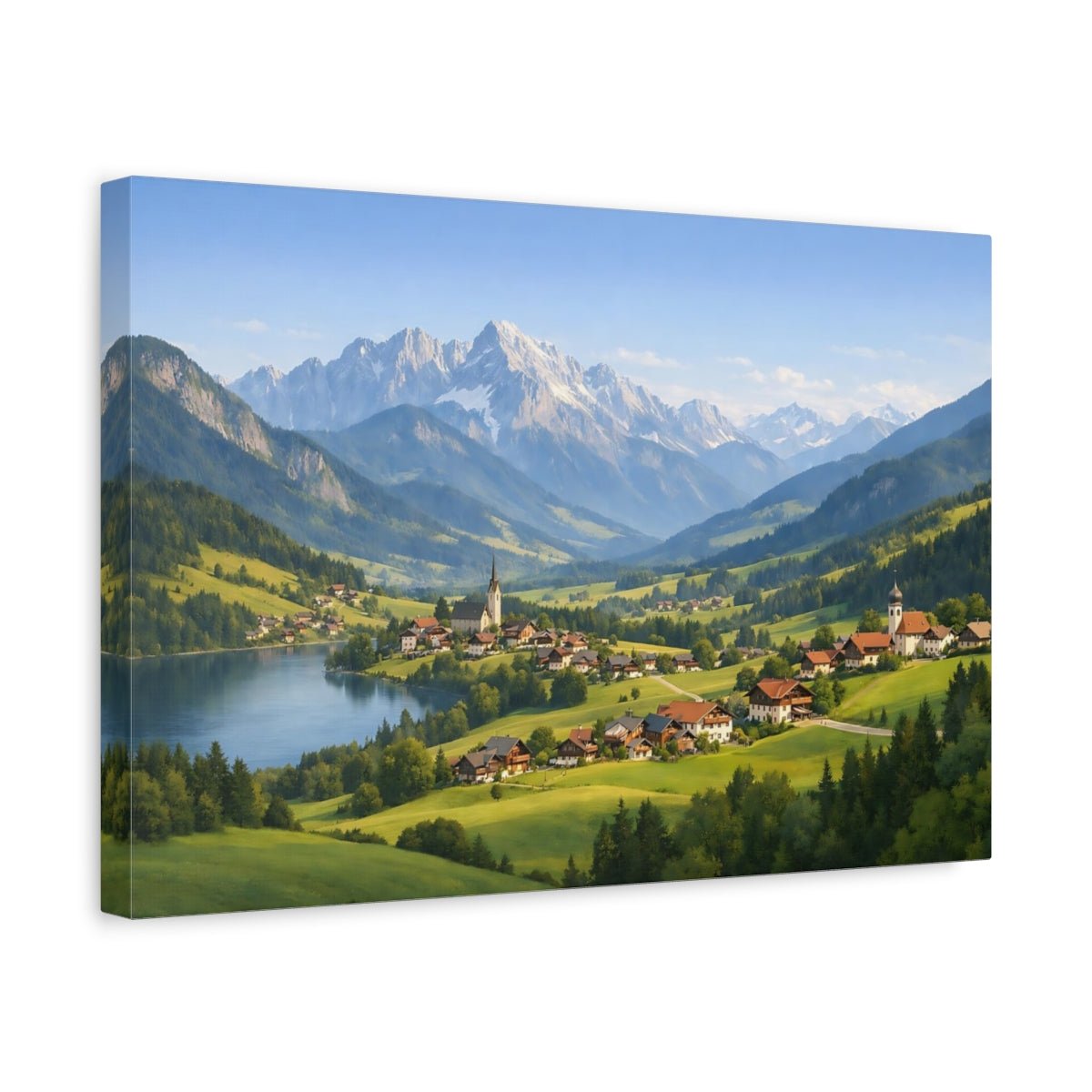 Nature Alpine Village Landscape - Canvas Wall Art Print - YesArtYes