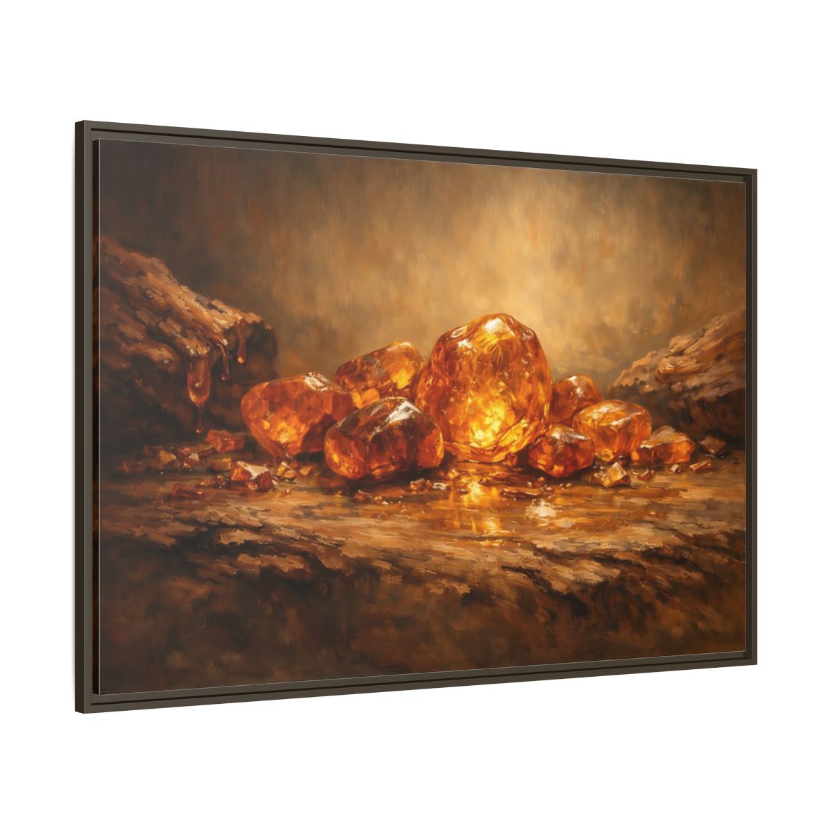 Main Mockup. Nature Amber Stones Amber Gold shown as stretched canvas wall art