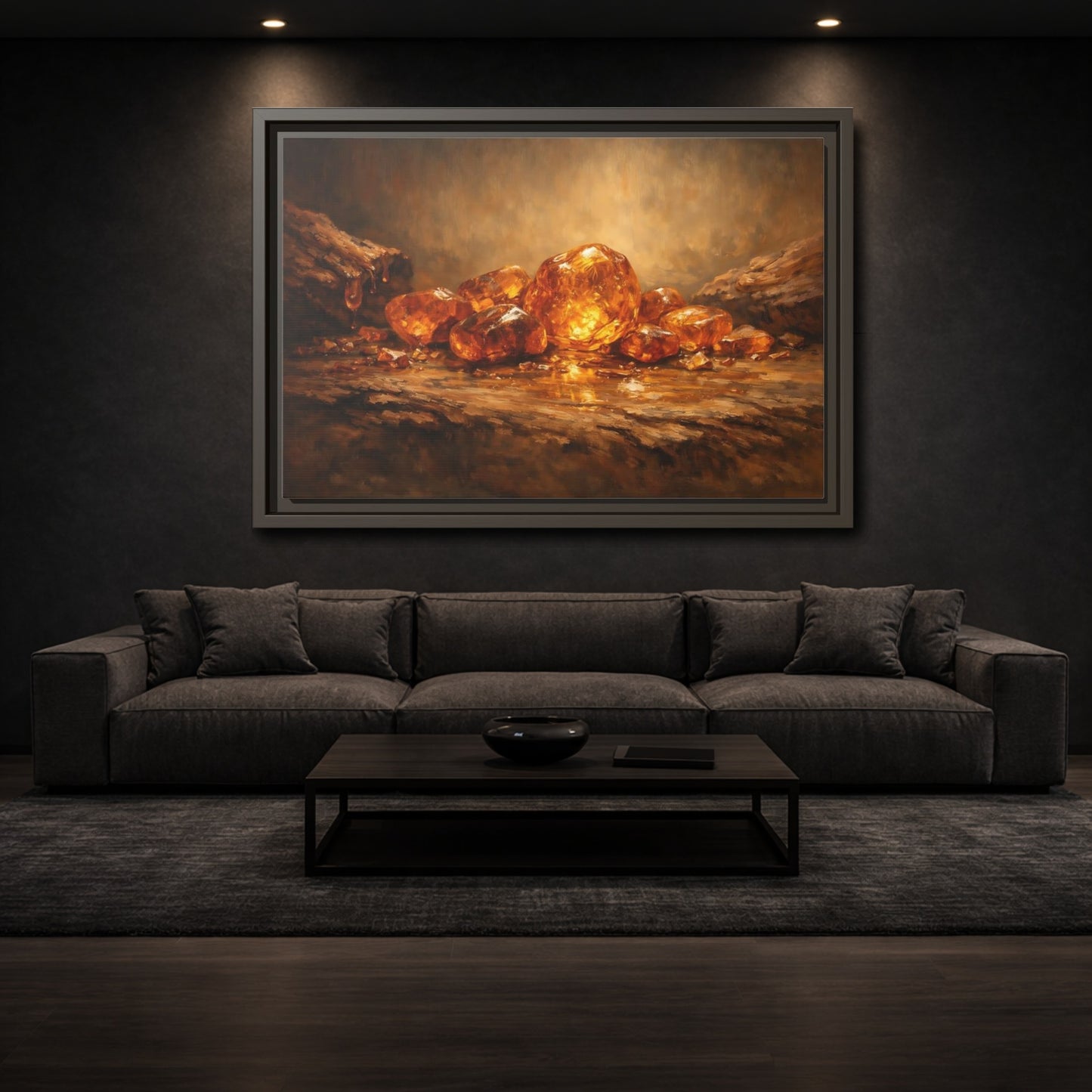 Mockup 2. Nature Amber Stones Amber Gold shown as stretched canvas wall art