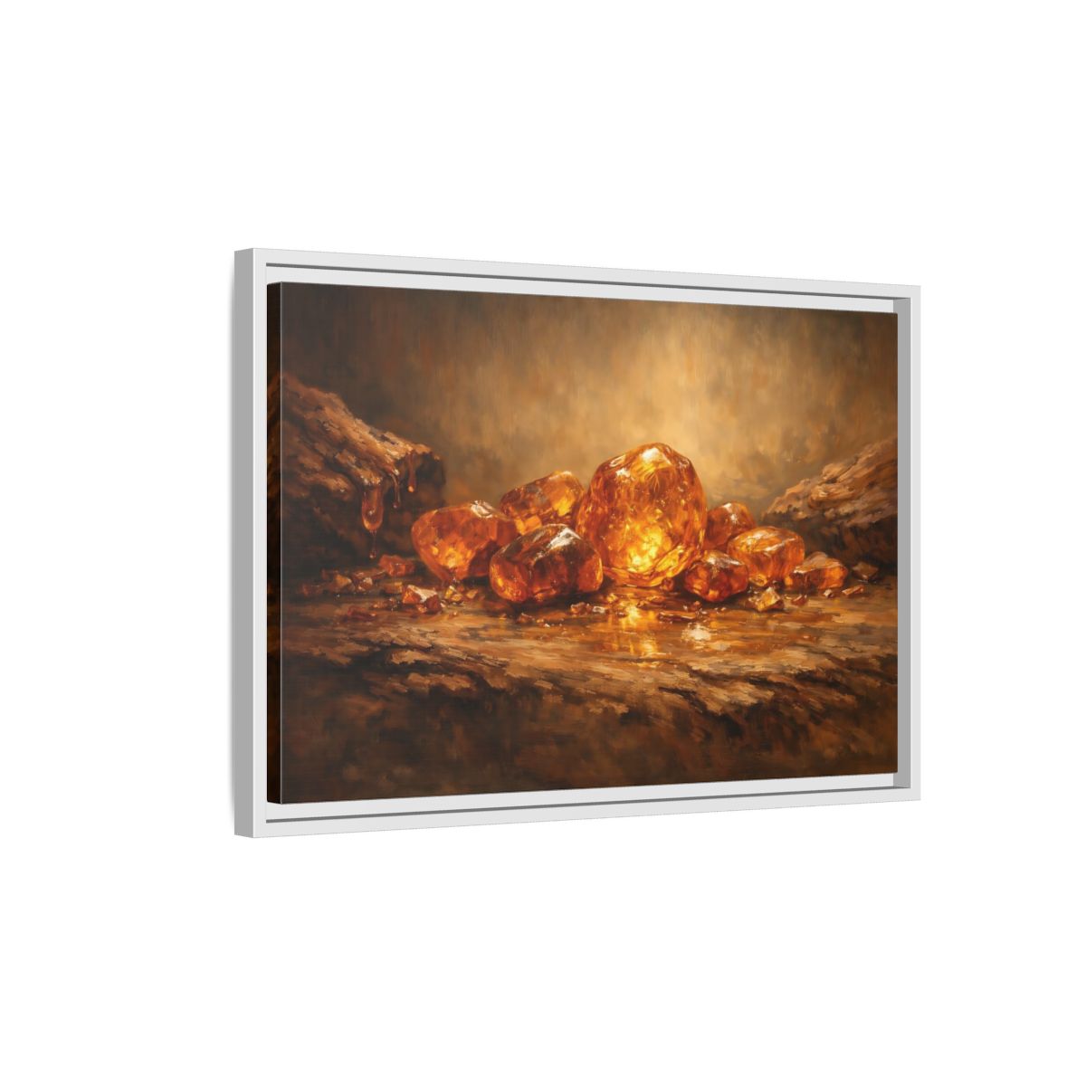 Side Mockup 1. Nature Amber Stones Amber Gold shown as stretched canvas wall art
