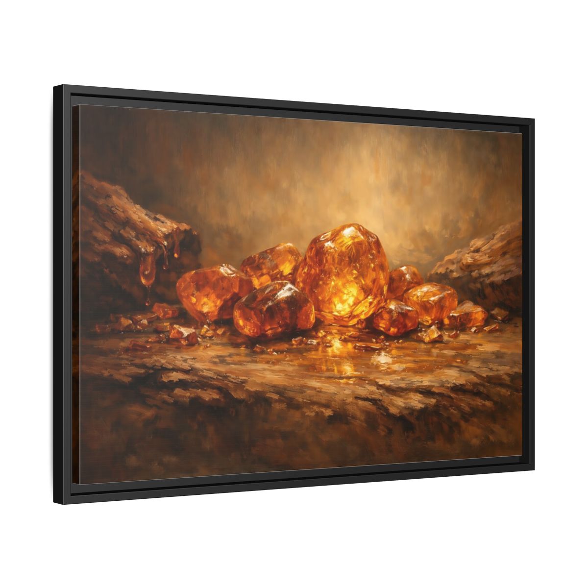 Side Mockup 14. Nature Amber Stones Amber Gold shown as stretched canvas wall art