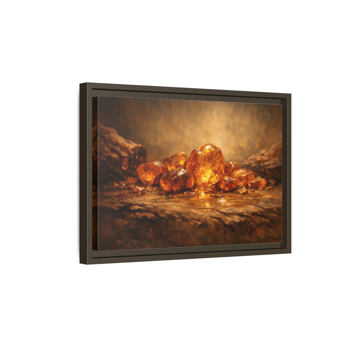 Side Mockup 5. Nature Amber Stones Amber Gold shown as stretched canvas wall art
