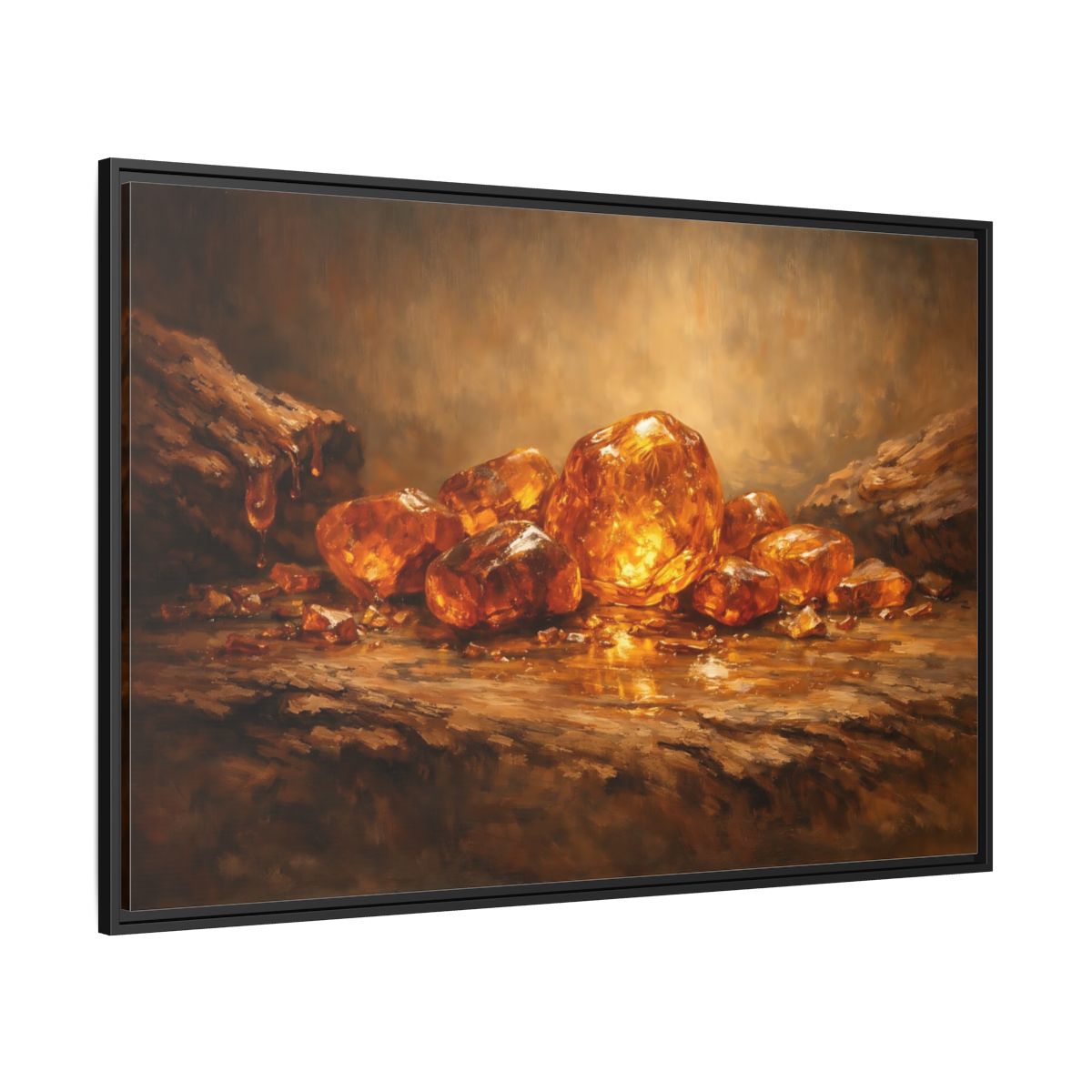 Side Mockup 12. Nature Amber Stones Amber Gold shown as stretched canvas wall art
