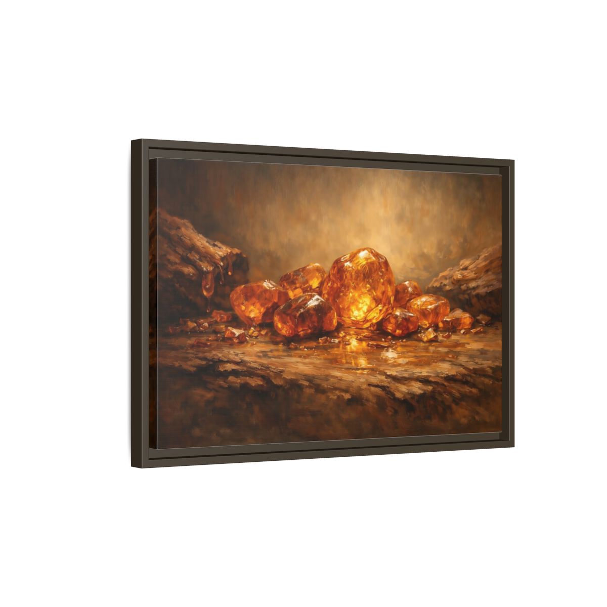 Side Mockup 2. Nature Amber Stones Amber Gold shown as stretched canvas wall art