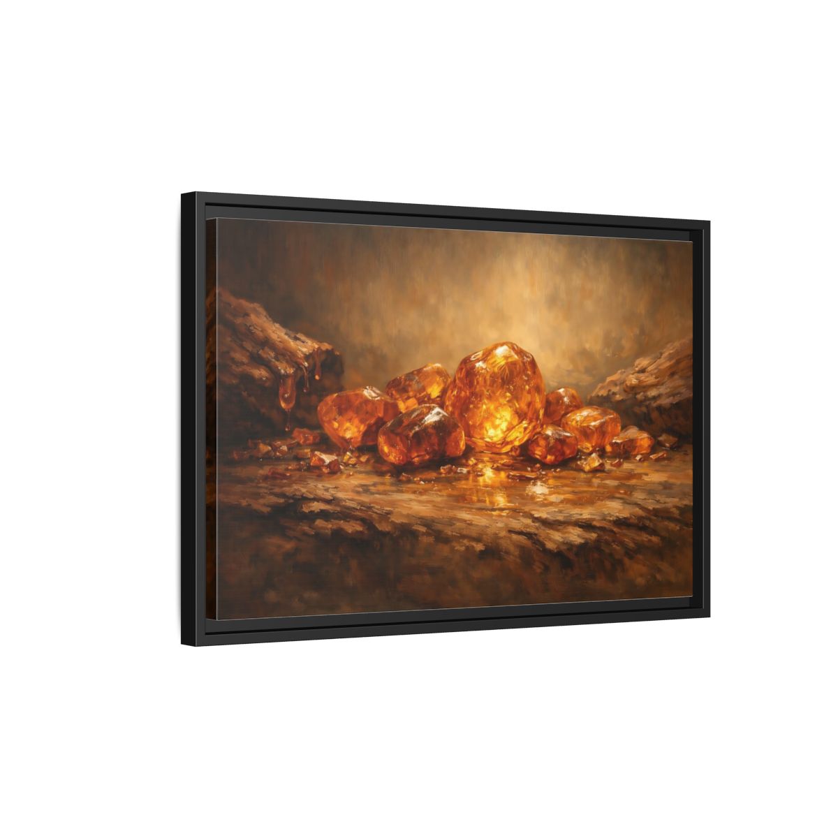 Side Mockup 3. Nature Amber Stones Amber Gold shown as stretched canvas wall art
