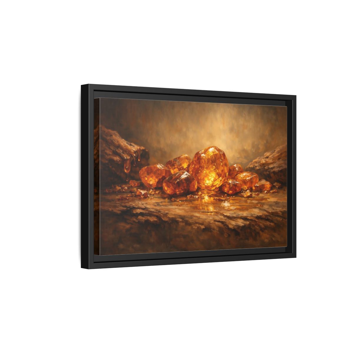 Side Mockup 6. Nature Amber Stones Amber Gold shown as stretched canvas wall art