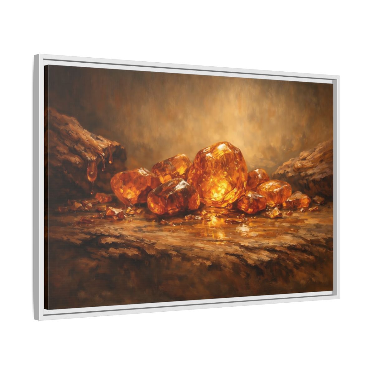 Side Mockup 8. Nature Amber Stones Amber Gold shown as stretched canvas wall art
