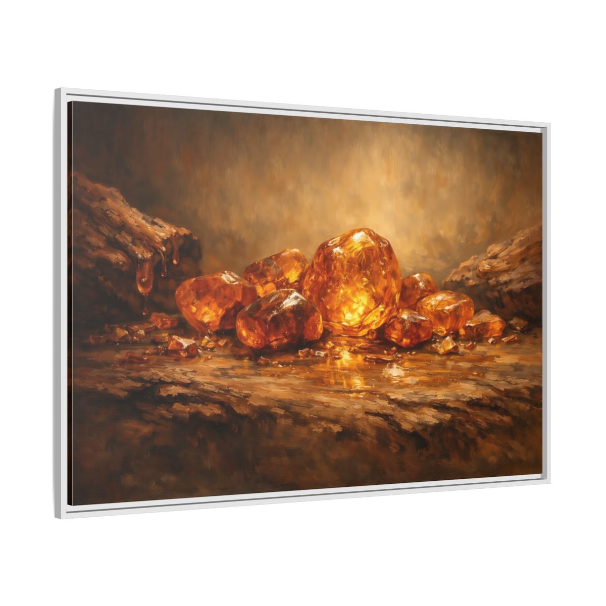 Side Mockup 7. Nature Amber Stones Amber Gold shown as stretched canvas wall art