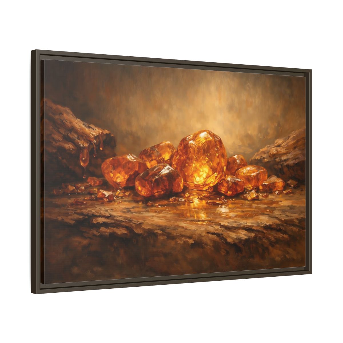 Side Mockup 9. Nature Amber Stones Amber Gold shown as stretched canvas wall art