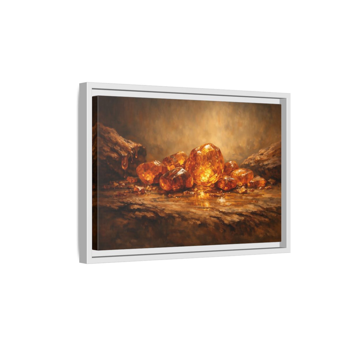 Side Mockup 4. Nature Amber Stones Amber Gold shown as stretched canvas wall art
