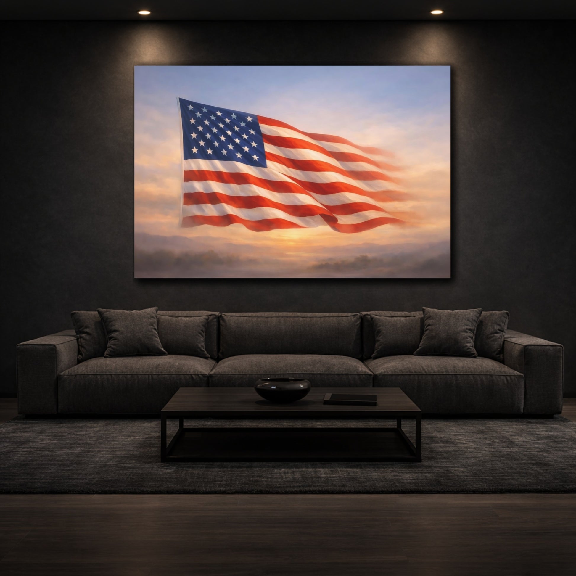 Nature American Flag Red White Blue shown as front canvas room wall art