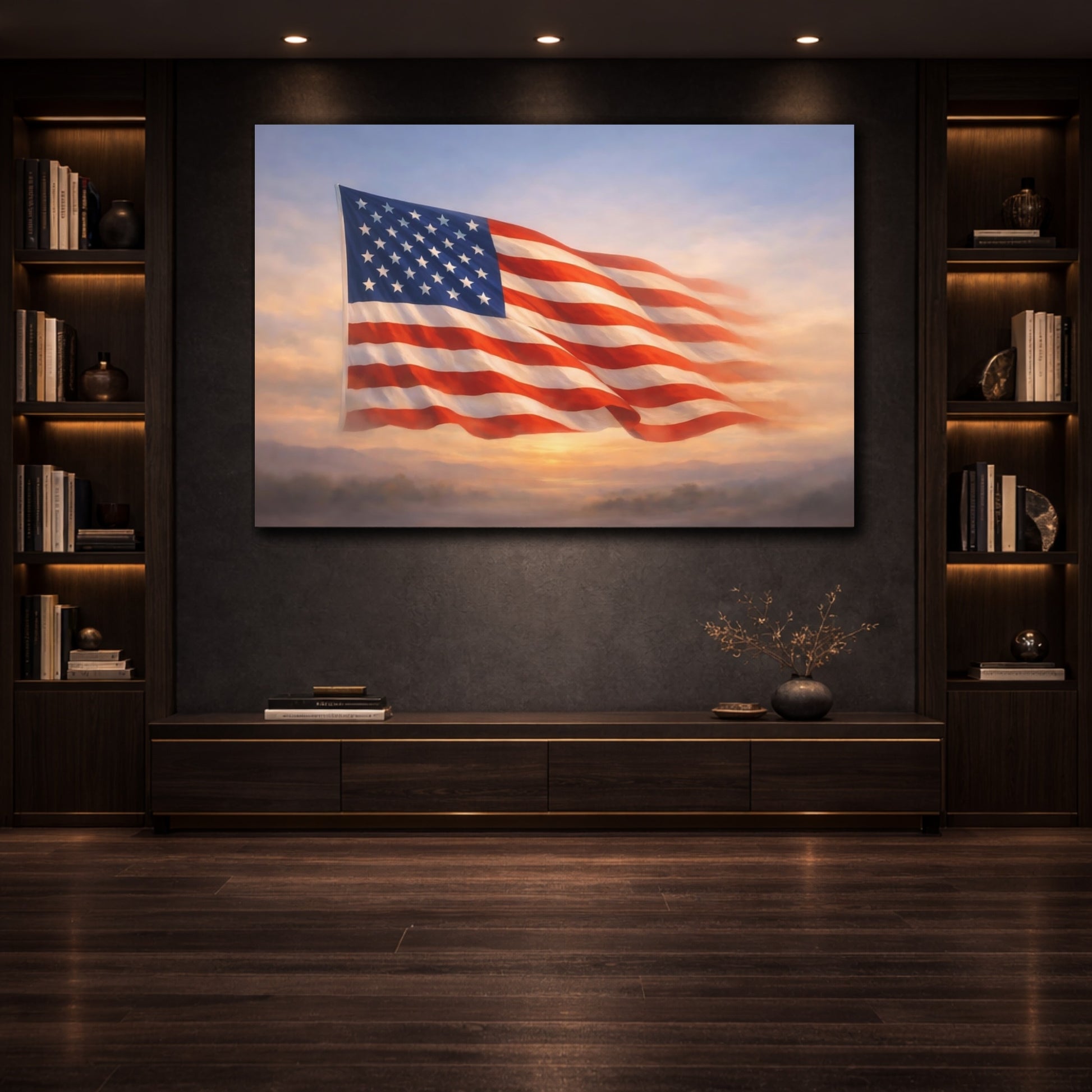 Nature American Flag Red White Blue shown as front canvas room wall art