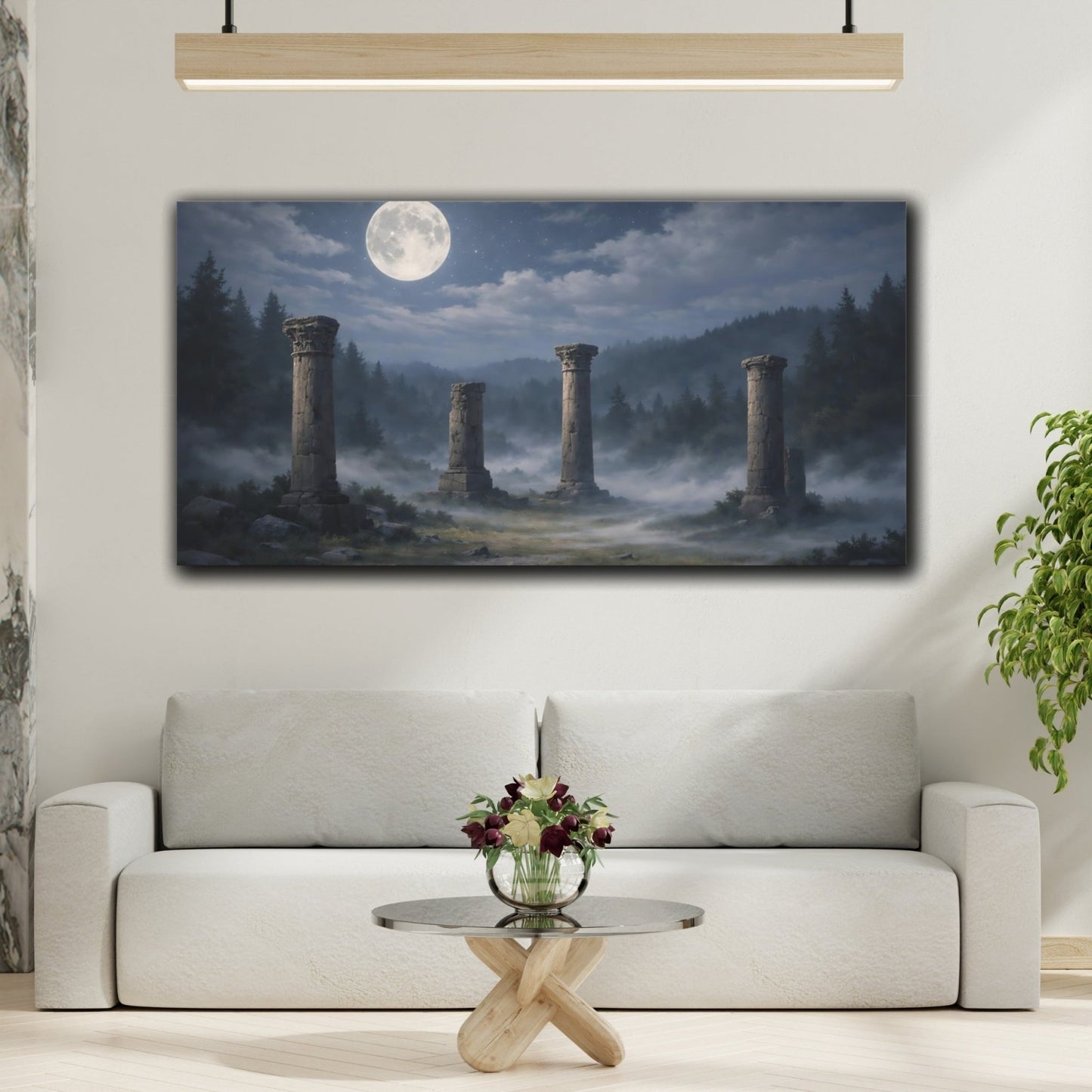 Nature Ancient Columns Moonlit Ruins - Canvas Wall Art Print - YesArtYes