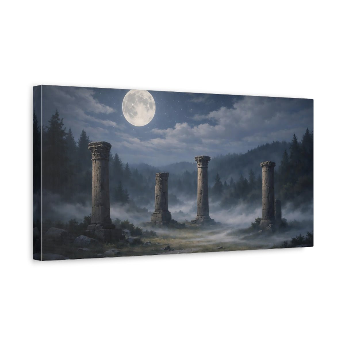 Nature Ancient Columns Moonlit Ruins - Canvas Wall Art Print - YesArtYes
