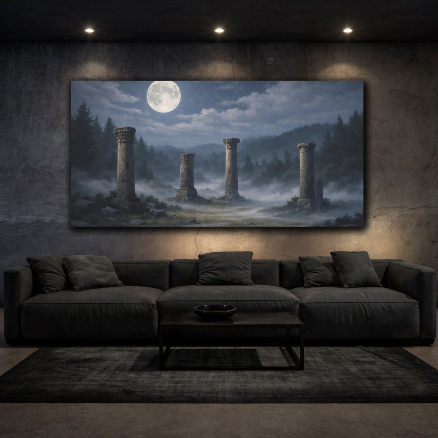 Nature Ancient Columns Moonlit Ruins - Canvas Wall Art Print - YesArtYes