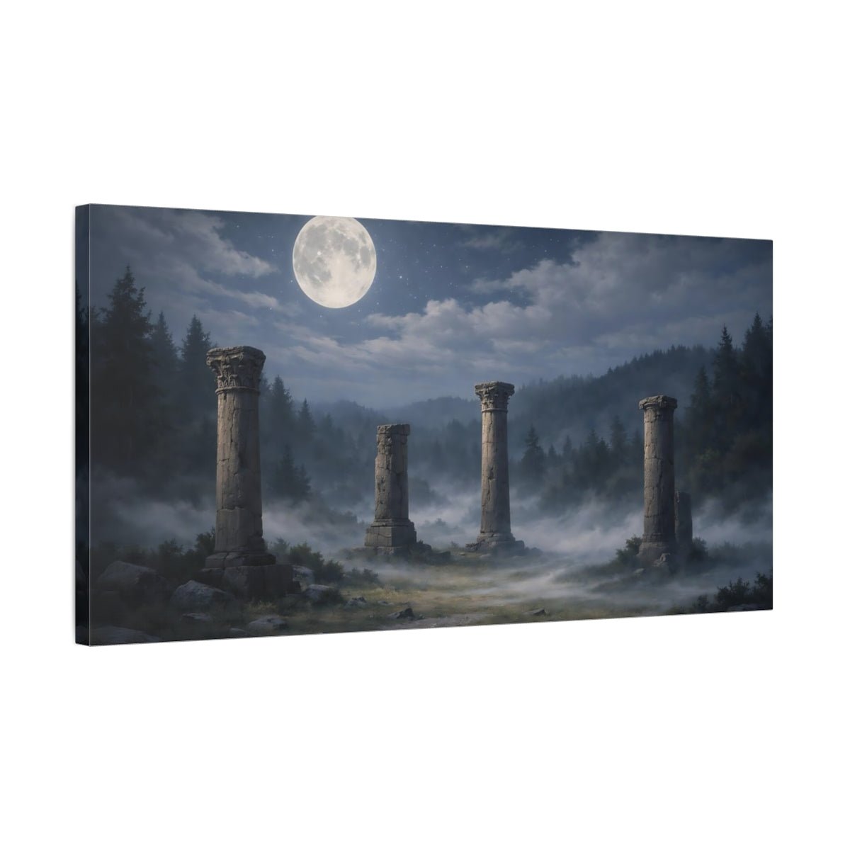 Nature Ancient Columns Moonlit Ruins - Canvas Wall Art Print - YesArtYes