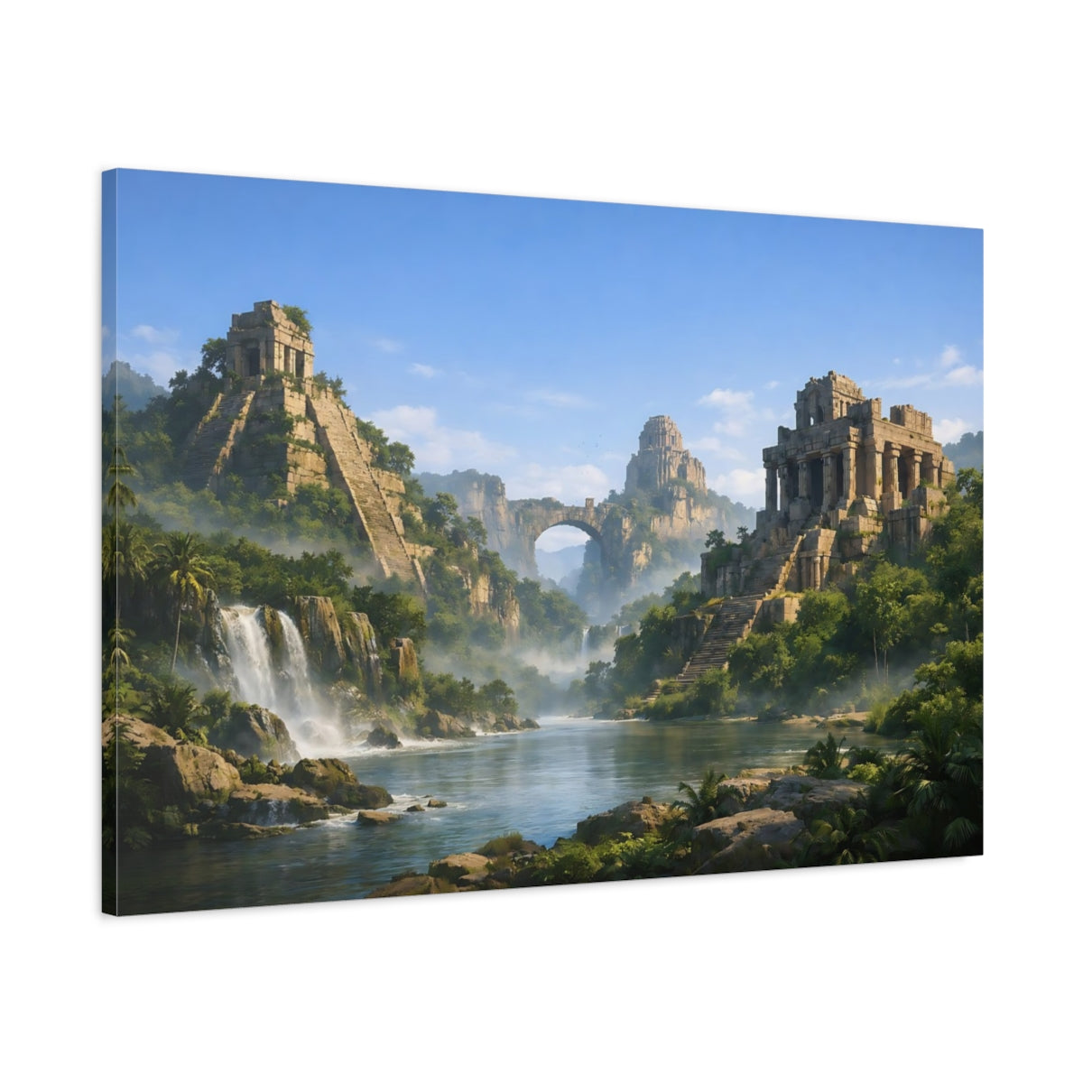 Main Mockup. Nature Ancient Ruins Green Stone Landscape shown as stretched canvas wall art