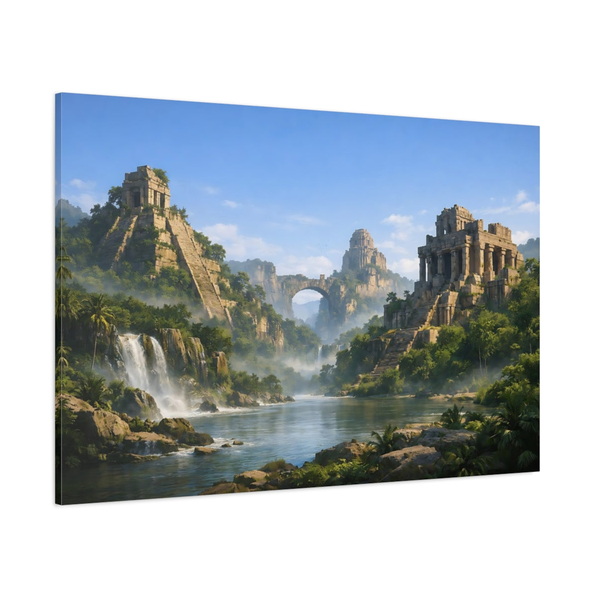 Side Mockup 1. Nature Ancient Ruins Green Stone Landscape shown as stretched canvas wall art