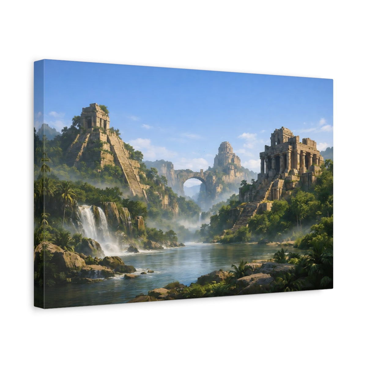 Side Mockup 4. Nature Ancient Ruins Green Stone Landscape shown as stretched canvas wall art