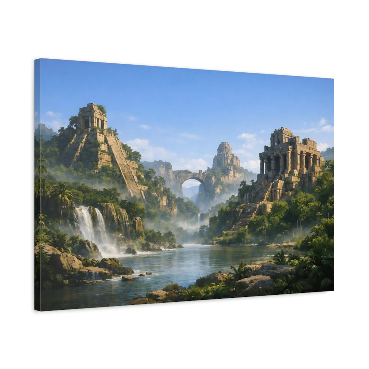 Side Mockup 2. Nature Ancient Ruins Green Stone Landscape shown as stretched canvas wall art