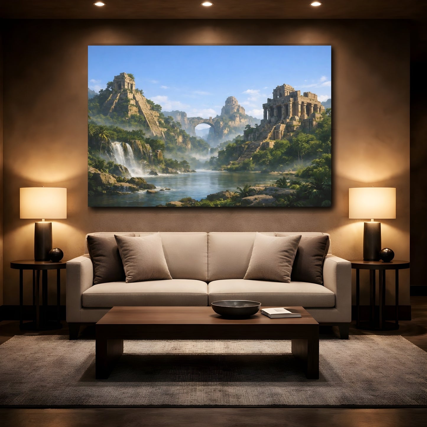 Mockup 2. Nature Ancient Ruins Green Stone Landscape shown as stretched canvas wall art