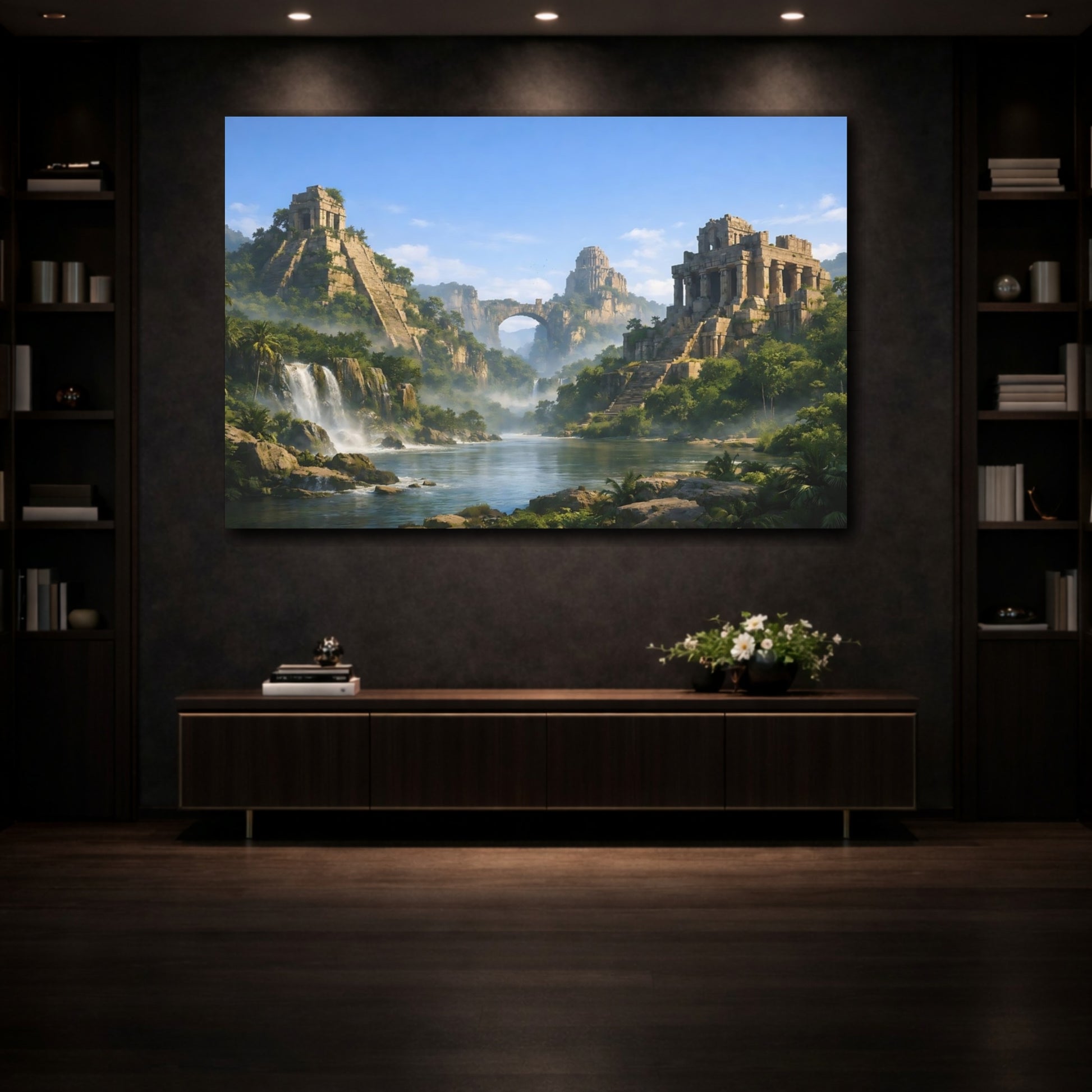Mockup 3. Nature Ancient Ruins Green Stone Landscape shown as stretched canvas wall art