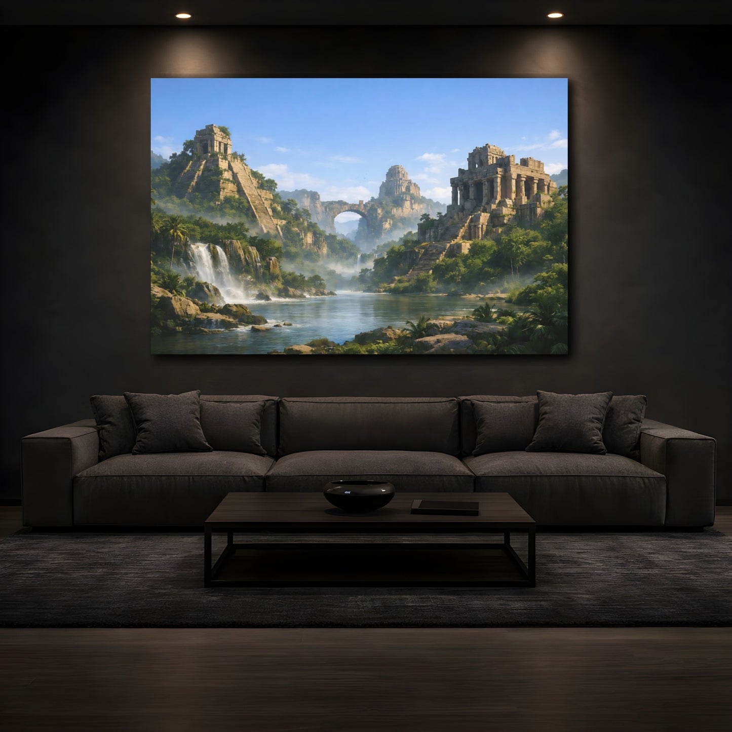 Mockup 4. Nature Ancient Ruins Green Stone Landscape shown as stretched canvas wall art