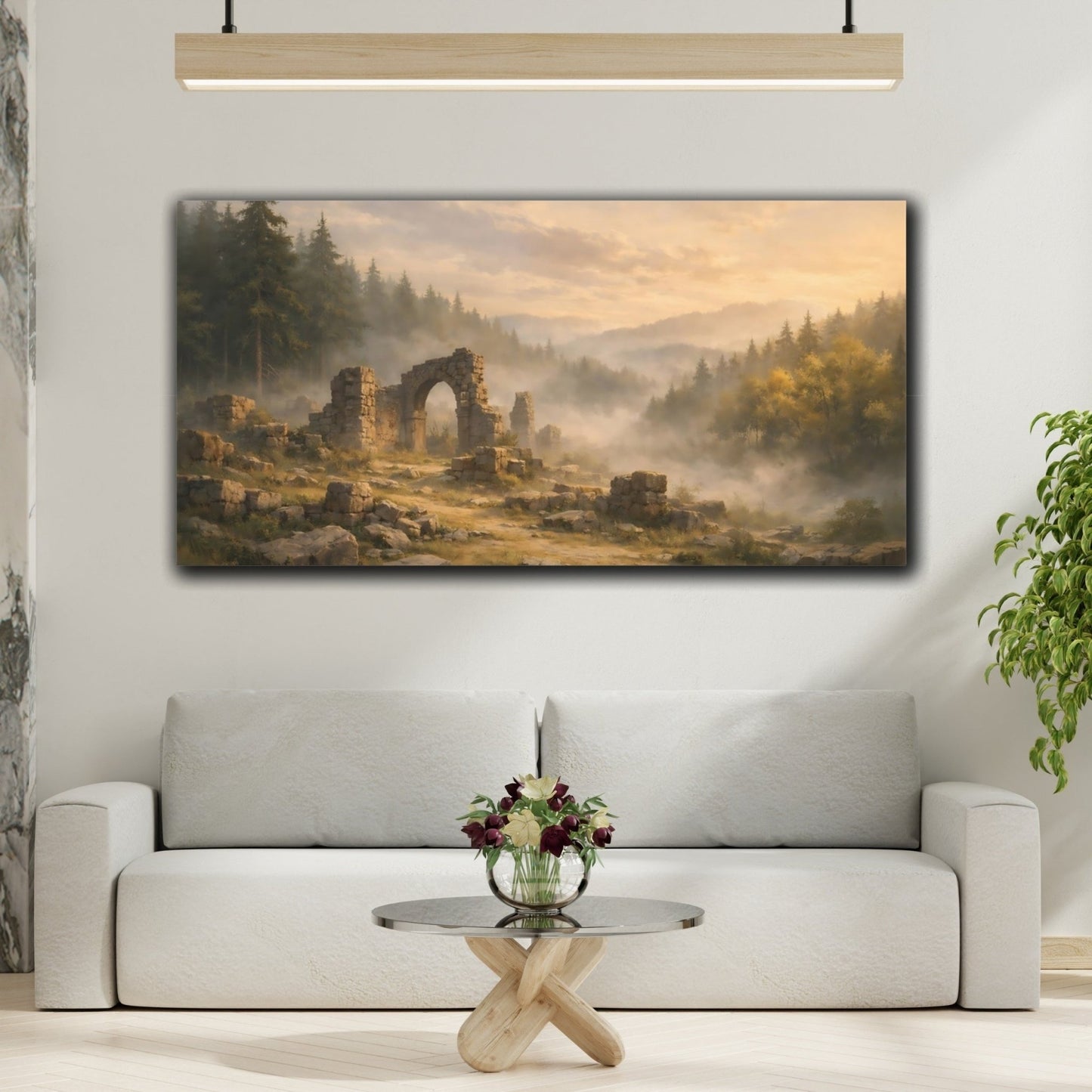 Nature Ancient Ruins Misty Forest - Canvas Wall Art Print - YesArtYes