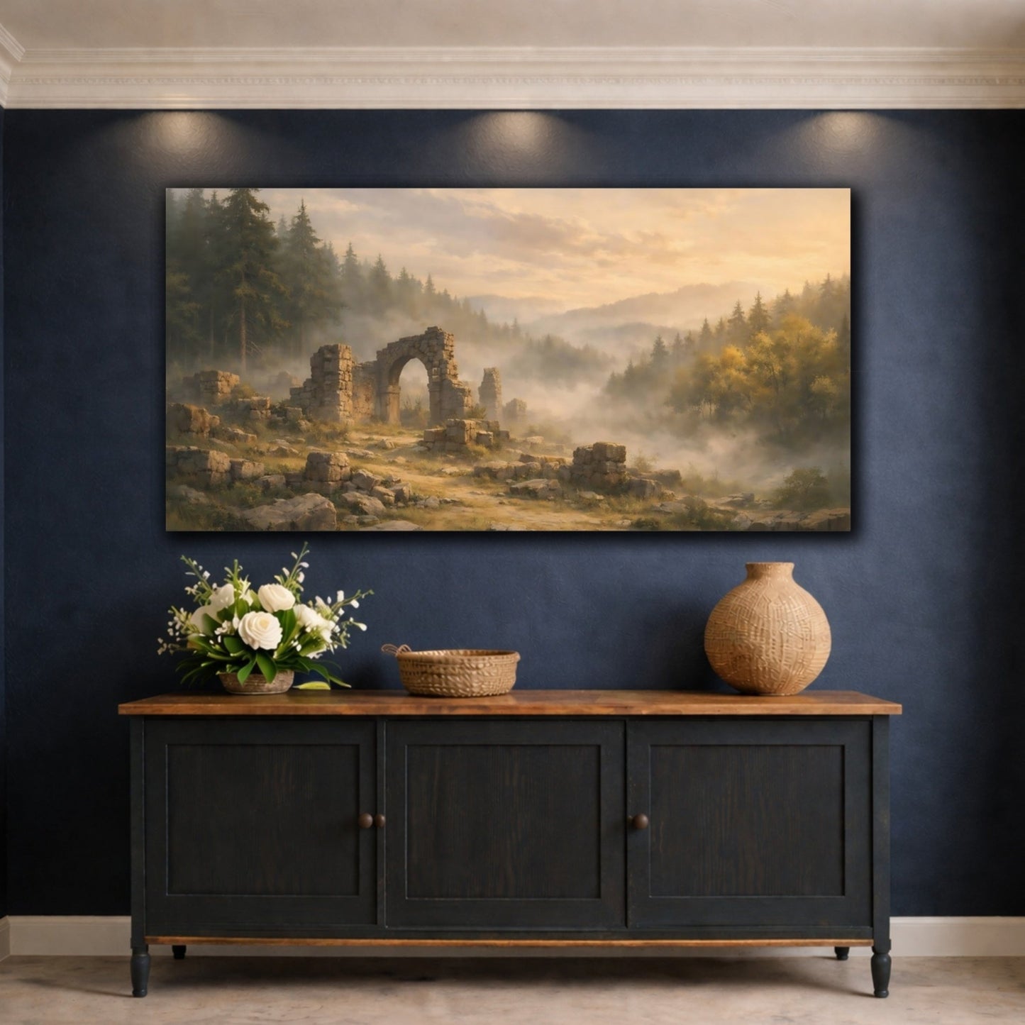 Nature Ancient Ruins Misty Forest - Canvas Wall Art Print - YesArtYes