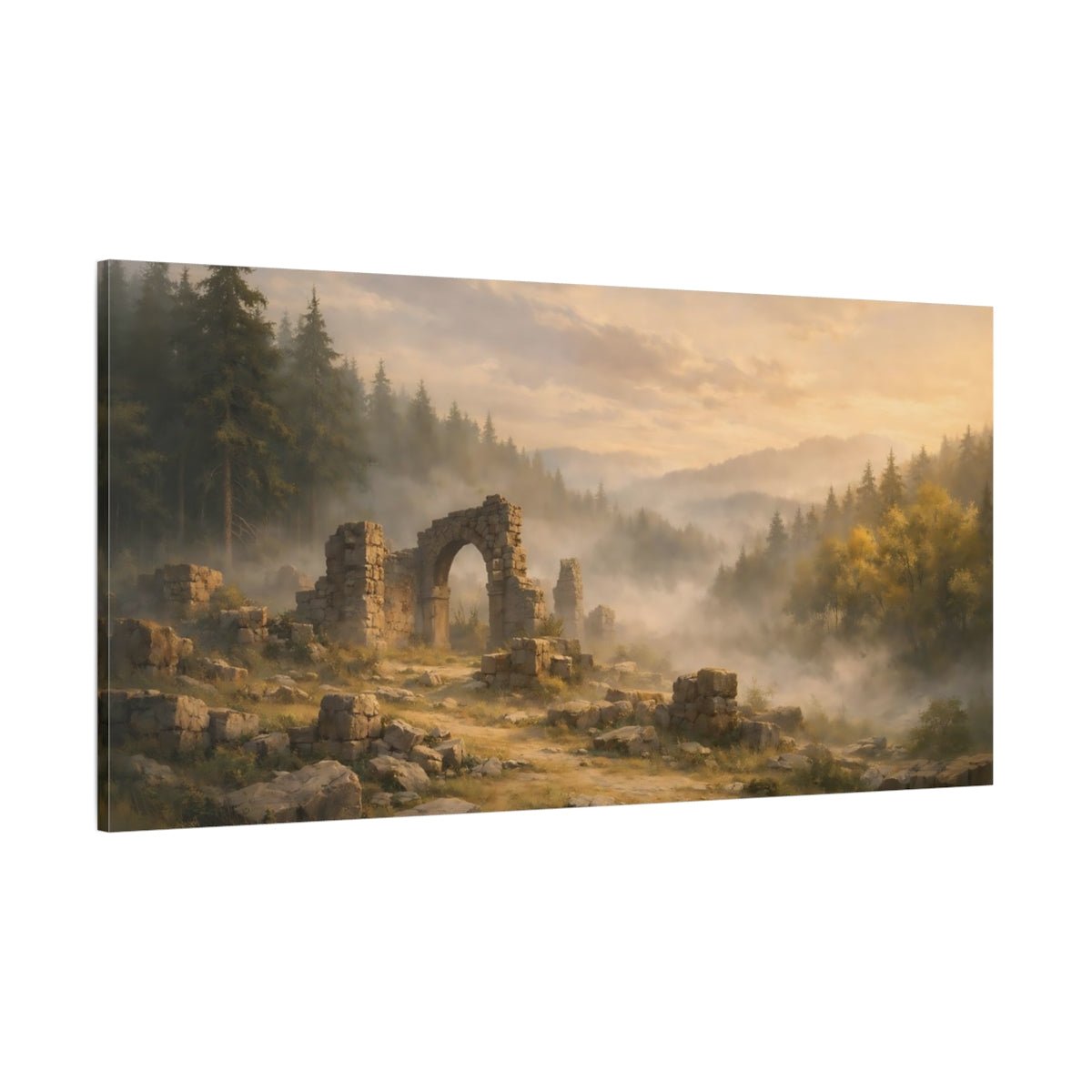 Nature Ancient Ruins Misty Forest - Canvas Wall Art Print - YesArtYes
